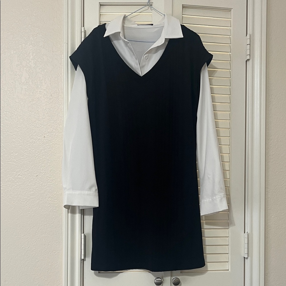 SHEIN Black and White Long Sleeve Dress